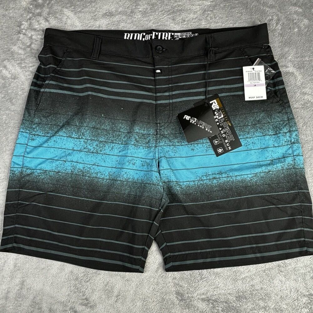 Ring Of Fire Board Shorts Men's 38  Sea And Sun Swim River Blue‎ Unlined New